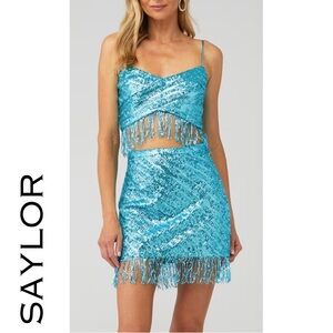 SAYLOR Persephone Turquoise Sequin 2 Piece Set NEW Size M